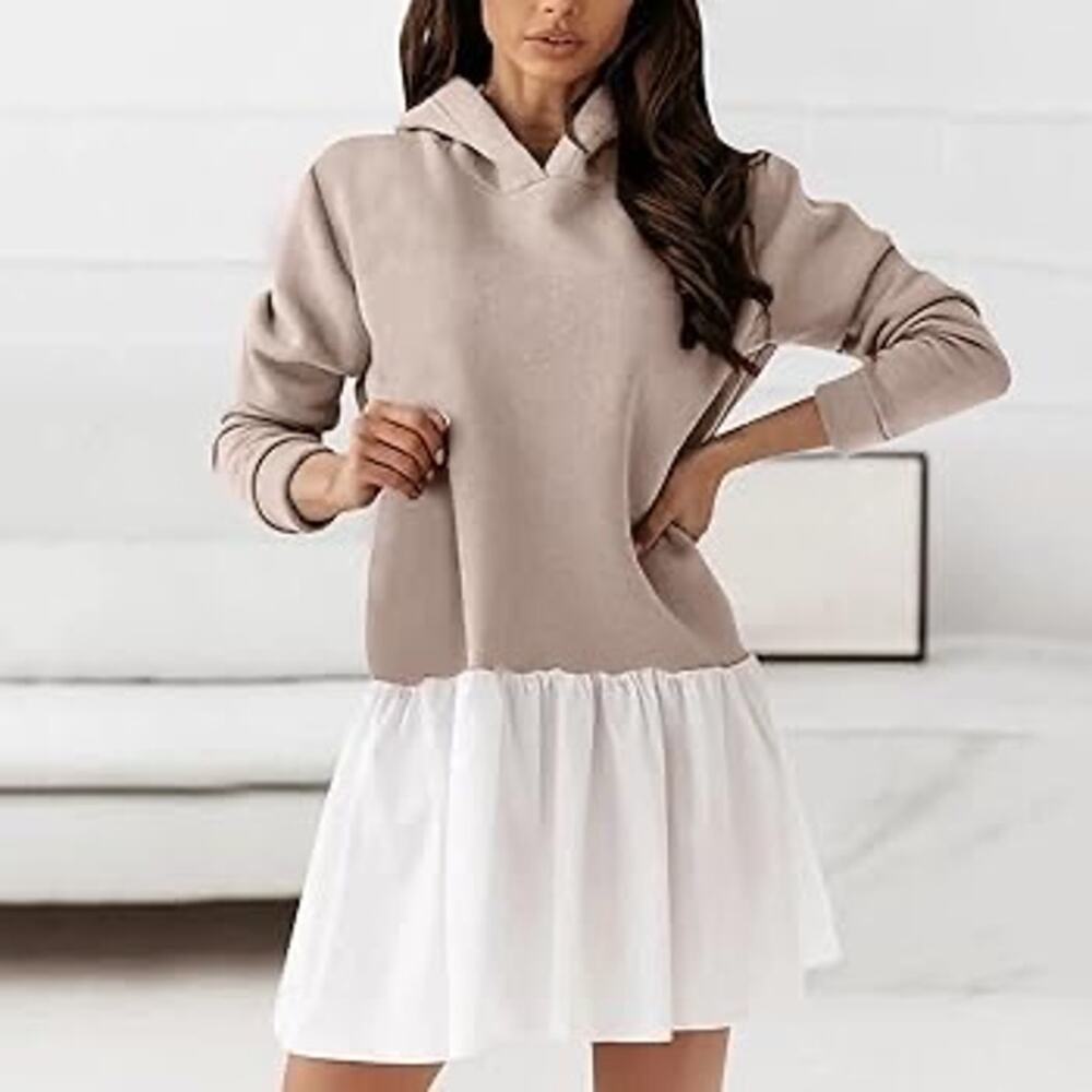 LA Made Tiered Hoodie Sweater Dress Size XXL MWT Brown White - Picture 10 of 10